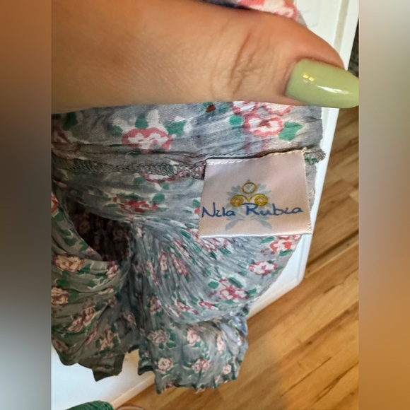 Nila Rubia Indian Cotton Crinkle Gauze Floral Midi Dress Bell Sleeve Medium EUC - Picture 7 of 8